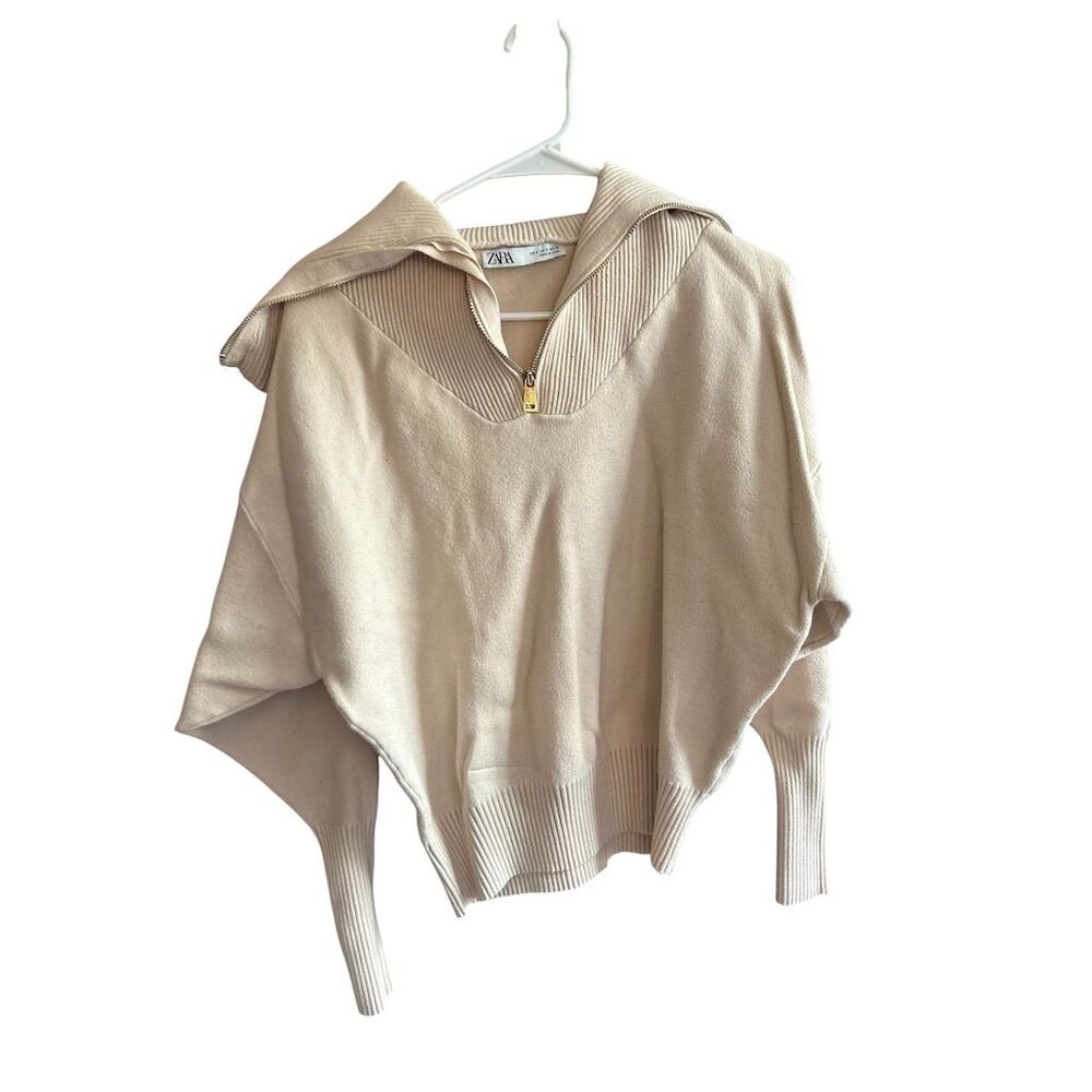 Zara Women's Beige Knit‎ Hooded Pullover Sweater Size S